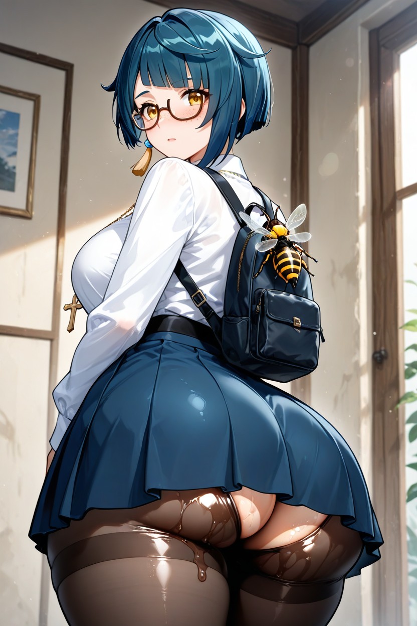Bulging Ass, Button Up White Formal Long Sleeve Shirt, Thunder Thighs AI Porn