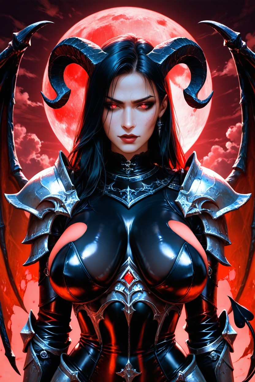 Extremely Lean Waist, Red Sky, Demon Horns AI Porn