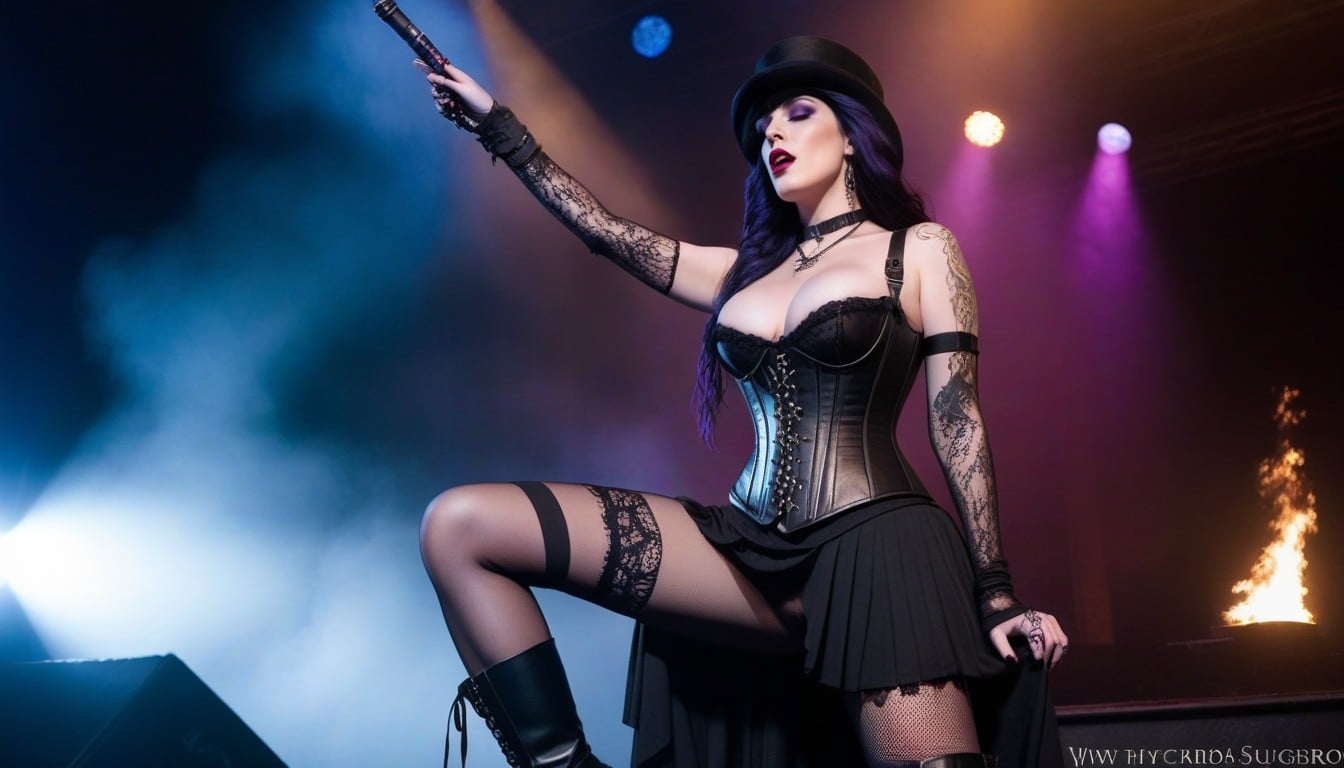 Cold Blue Rim Light, Cuneiform Sigils On Arms And Collarbones Gothic Metal Outfit Top Hat, Smoke AI Porn