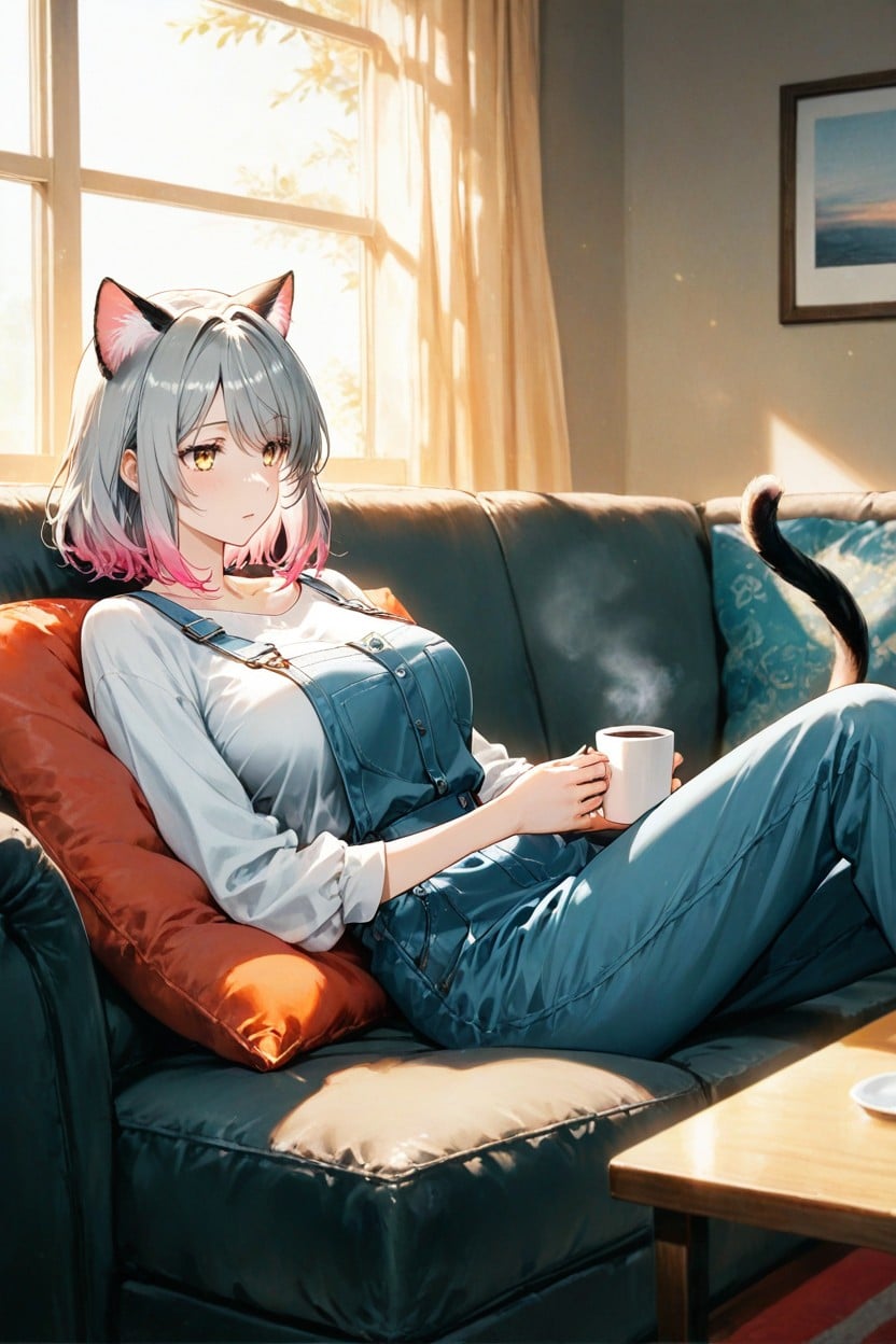 Large Reflective Eyes, Couch, Subtle Tail Hentai AI Porn