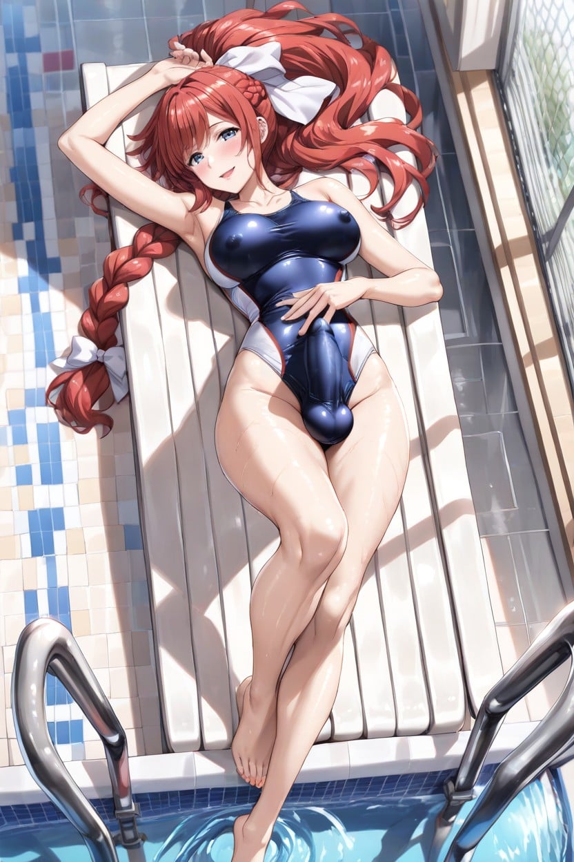Top Down View, Maigre, Large Indoors Swimming Pool Porno IA Hentai