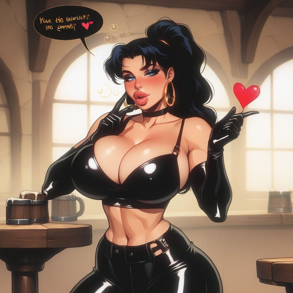 Voluptuous Body, Black Hair, Blue Eyes AI Porn