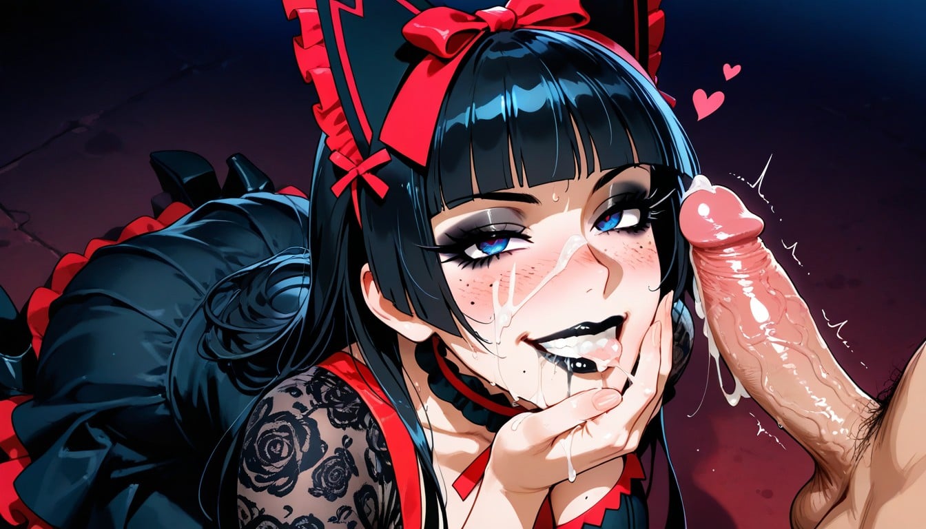 Gothic Lace Dress, Black Eyeshadow, Side View Hentai AI Porn