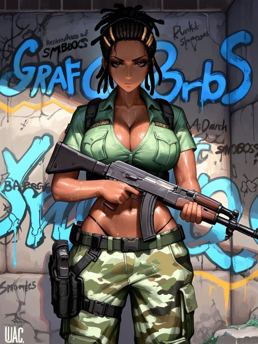 Feminine Body, Ruined Concrete Wall, 18+ Hentai AI Porn