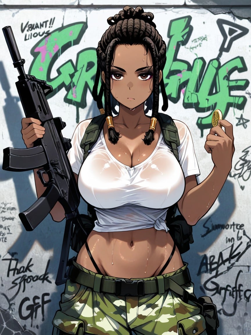 Dark Eyeshadow, Military Tactical Gear, Stunning Dark Brown Eyes Hentai AI Porn