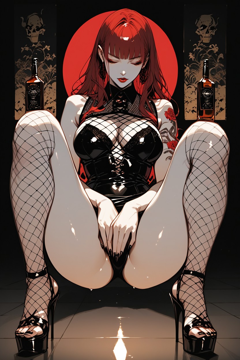 Amber Eyes, Legs Slightly Apart, Bar Hentai AI Porn
