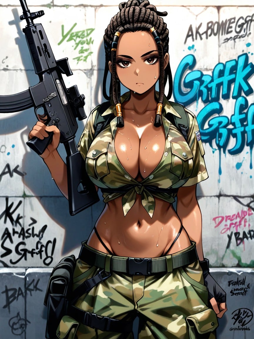 Beautifully Detailed Sweaty Dark Brown Skin, Skinny, 18+ Hentai AI Porn