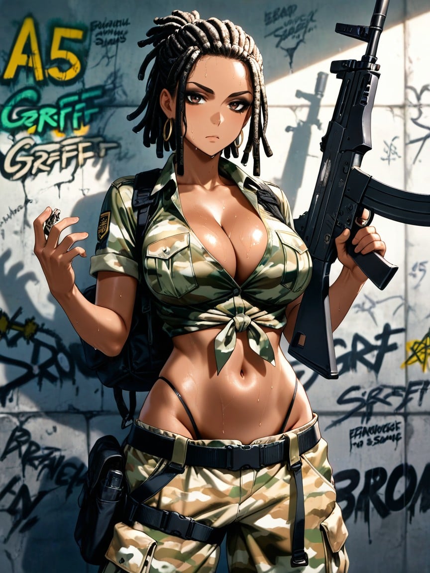 Dark Eyeshadow, Military Tactical Gear, Africana Hentai IA