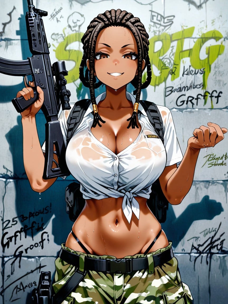 Dark Eyeshadow, Navel Exposed, Asanagi Art Style Hentai AI Porn