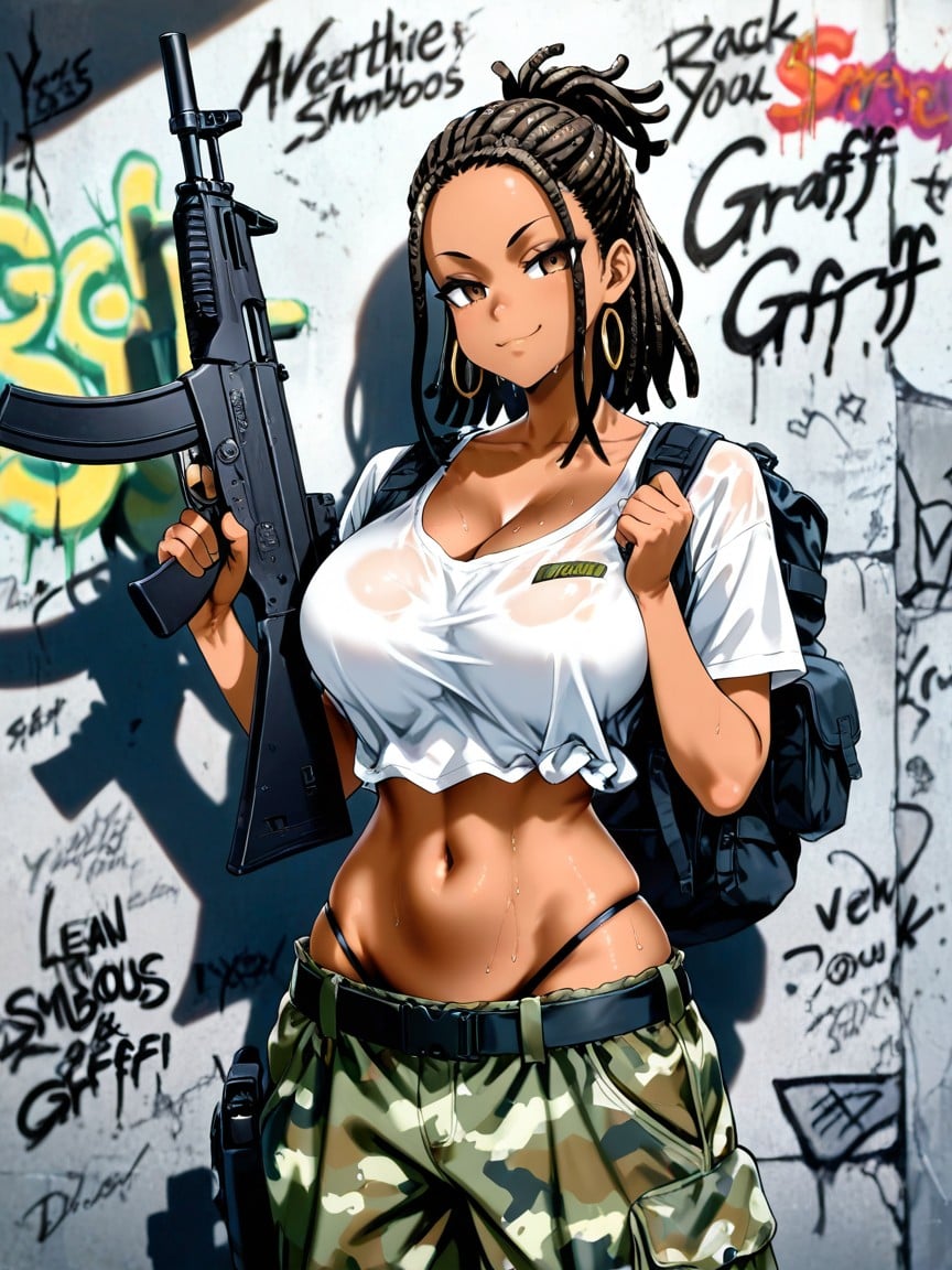 Thong Straps, Dark Eyeshadow, Military Tactical Gear Hentai IA
