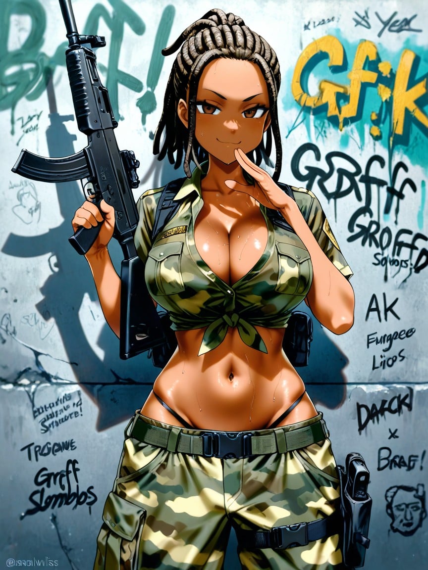 Asanagi Art Style, Smug Expression, Military Tactical Gear Hentai AI Porn