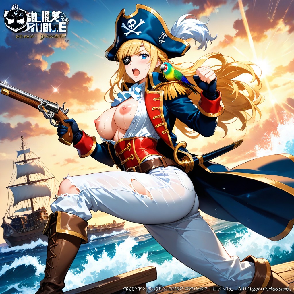Cinematic, Cloth Pants, Aiming Gun Towards Viewer Hentai AI Porn