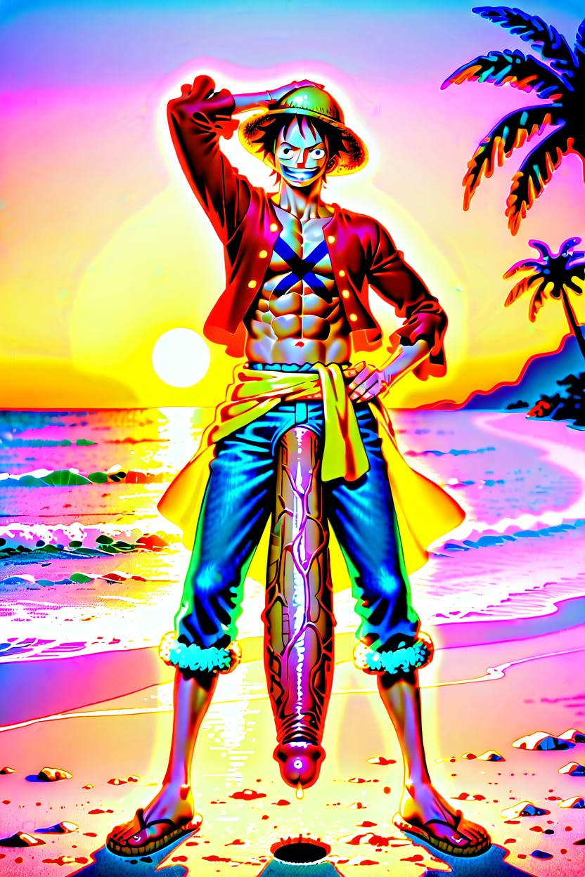 Beach, Sunset, Gigantic Colossal Cock AI Porn