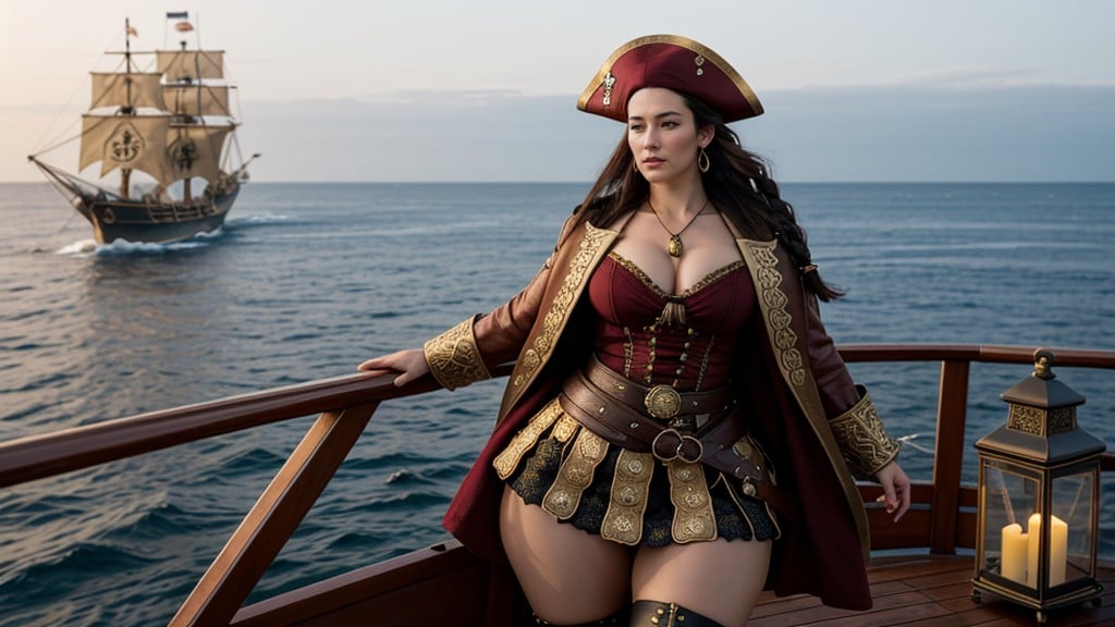 Battle-tested Presence Behind Her, And The Sea Mist Rolls Across The Deck The Sunrise Lights Her From Behind, Elegant AI Porn