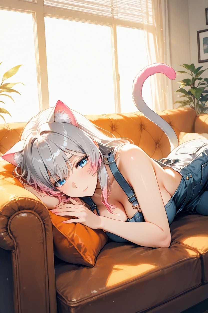 Couch, Blue Eyes, Softly Illuminating The Room In The Center Hentai AI Porn