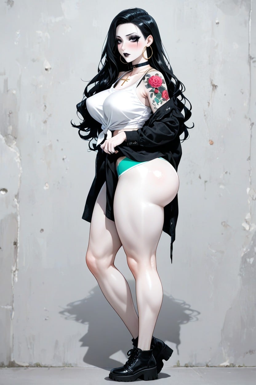 Several Tattoos, Tied Shirt In Front, Thick Thighs AI黃片