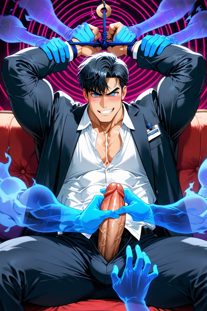 Open Offfice Shirt, Arms Up, Long Shirt ゲイAIポルノ