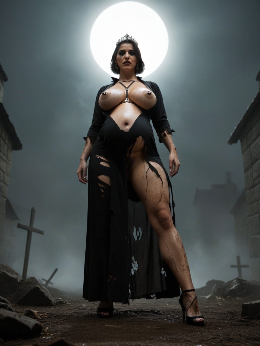 Torn Clothes, Night, Backlit MILF AI Porn