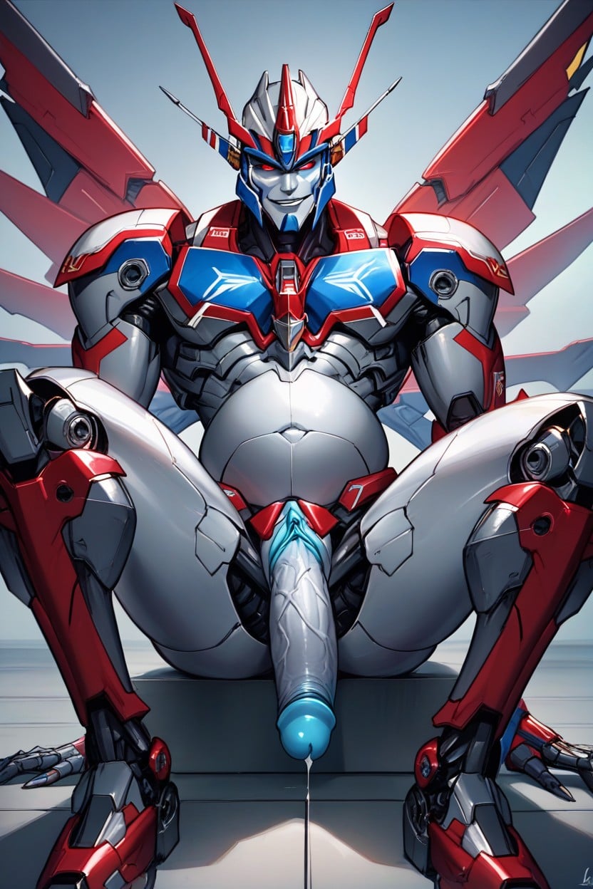 Giant Robot, Silver Pussy, Piercing Red Eyes; Red Sci-fi Suit Porno IA Hentai