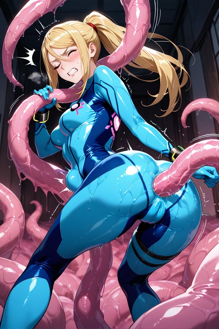 One Eye Closed Looking At Tentacle Over Shoulder, One Eye Open, Shocked Hentai AI Porn