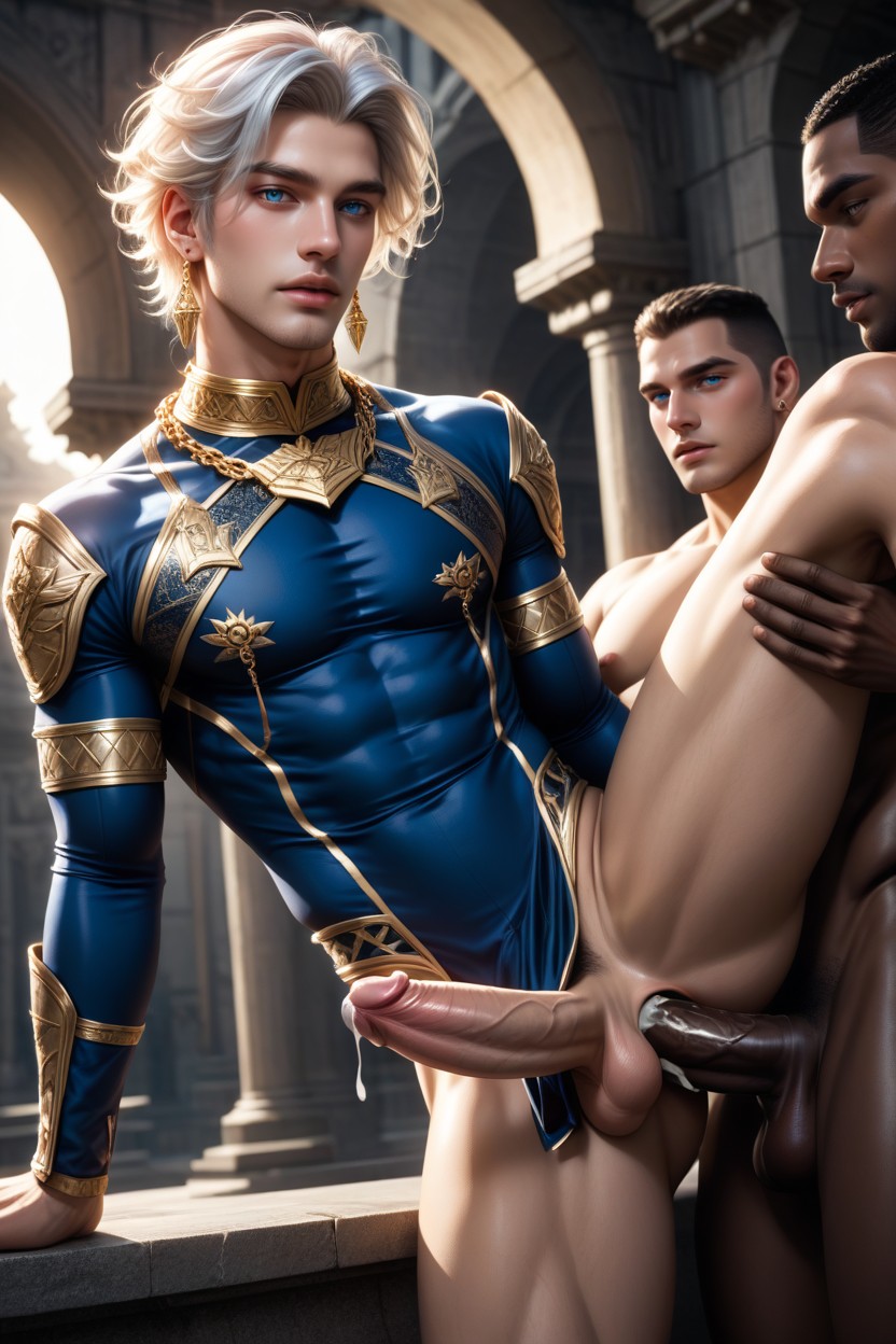 Penis Revealed, By River And Pink Lotus Flowers, Bright Blue Eyes Porno IA Gay