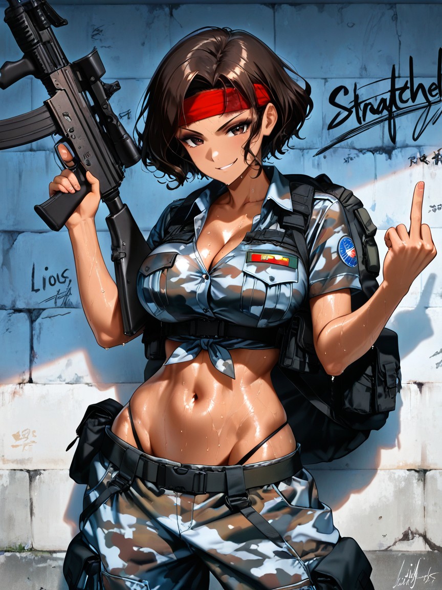 苗条, Feminine Body, Holding Ak Rifle AI黄漫