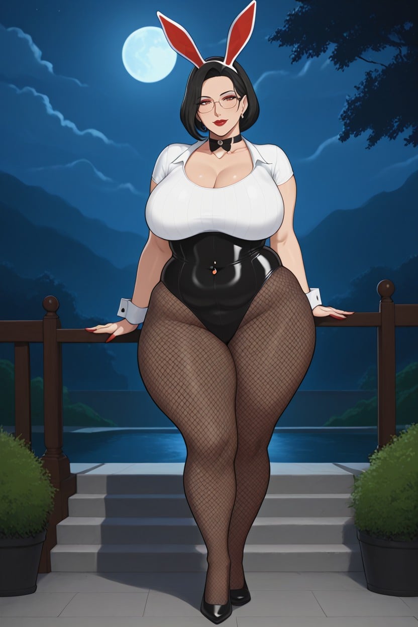 Waist, Glasses On Eyes, Black Hair MILF AI Porn
