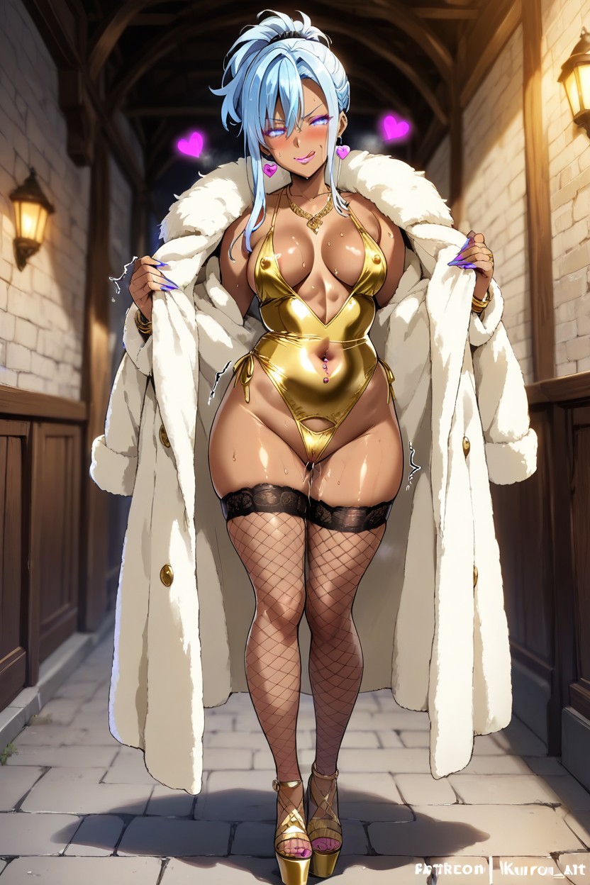 Sweaty, Purple Eyeshadow, Gold Bodycon Dress Porno IA Hentai