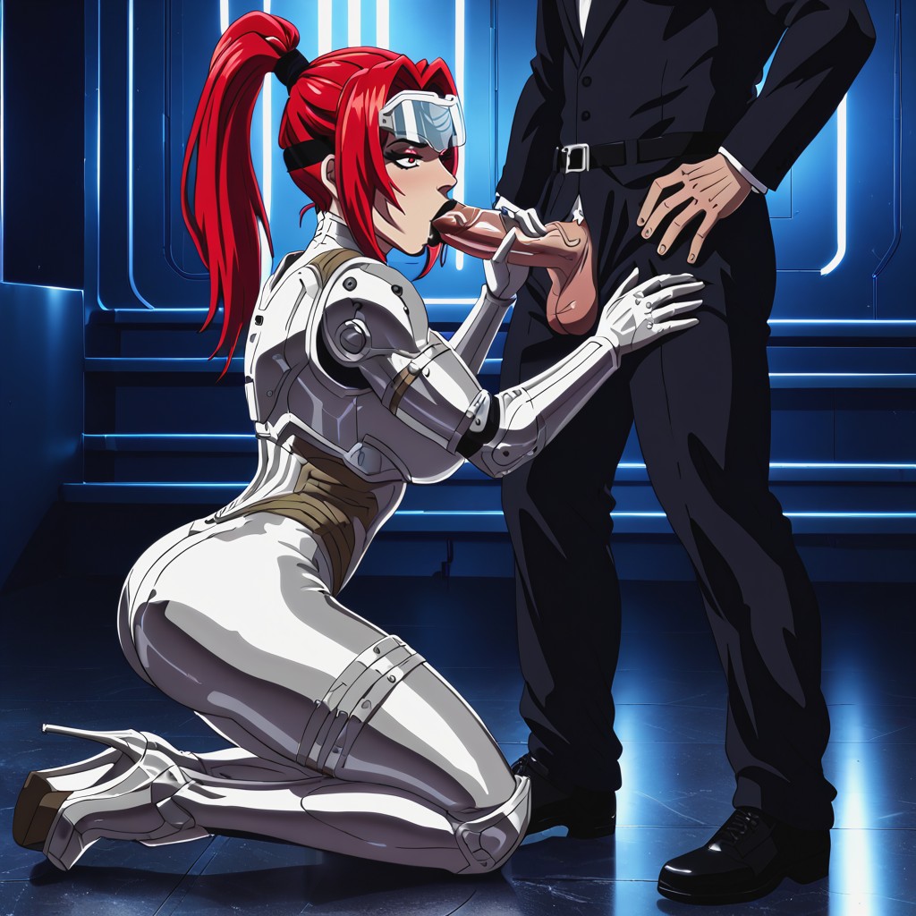 Latex Suit, White Armored Gloves, Bimbo AI Porn