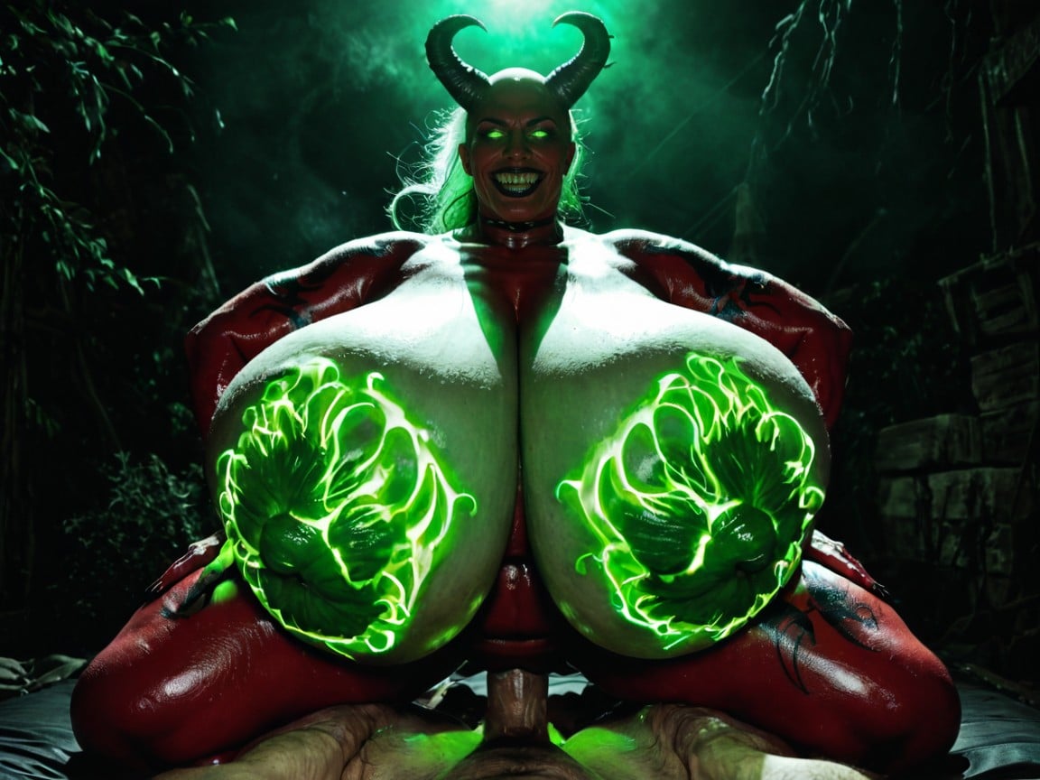 Green Fluorescent Glowing Demonic Tattoos, Demonic Face, Green Fluorescent Glowing Demonic Tattoos AI Porn