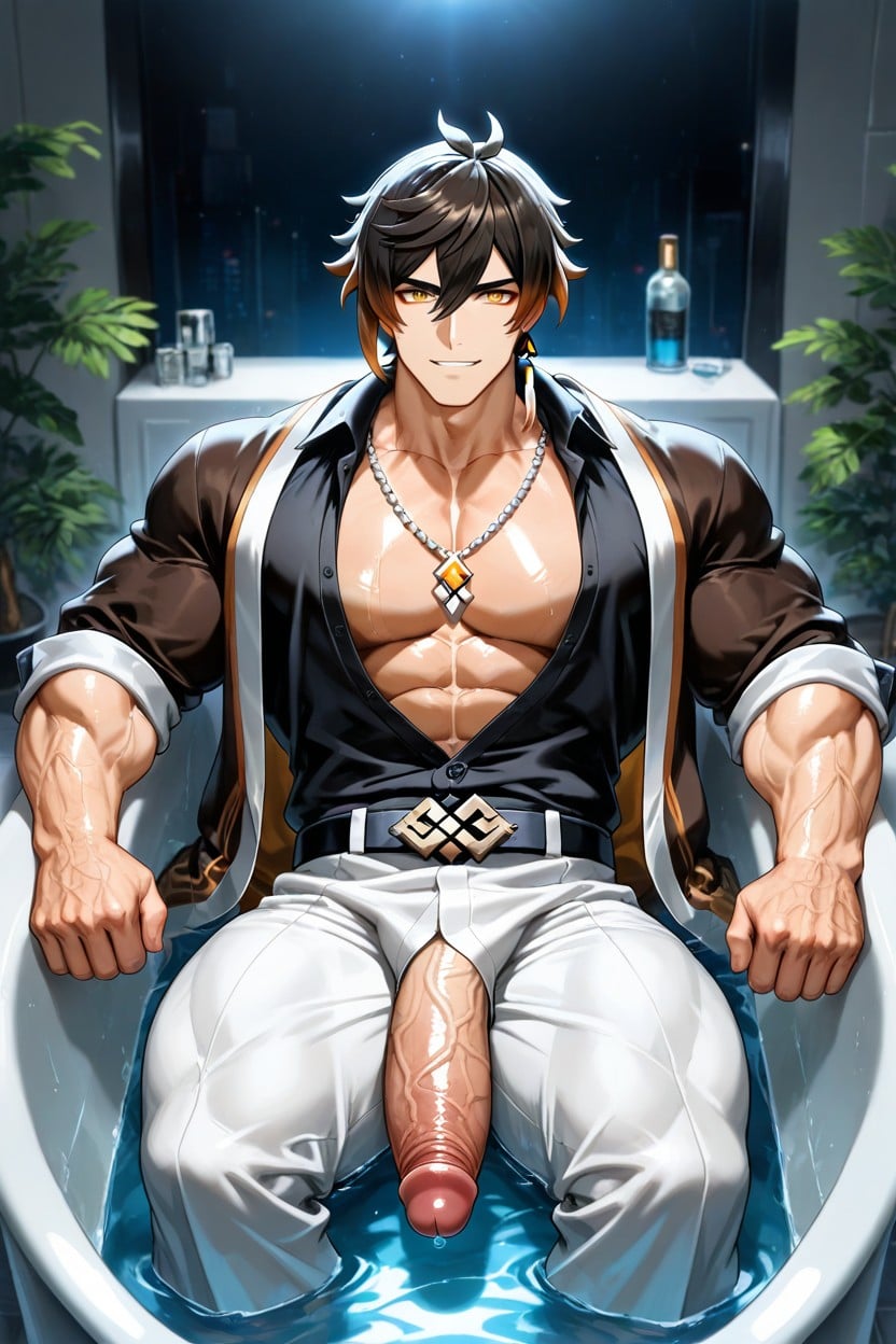 With The Sleeves Rolled Up, Penis Bigger Than Body, Letting The Dick Out Over It AI Gay Porn