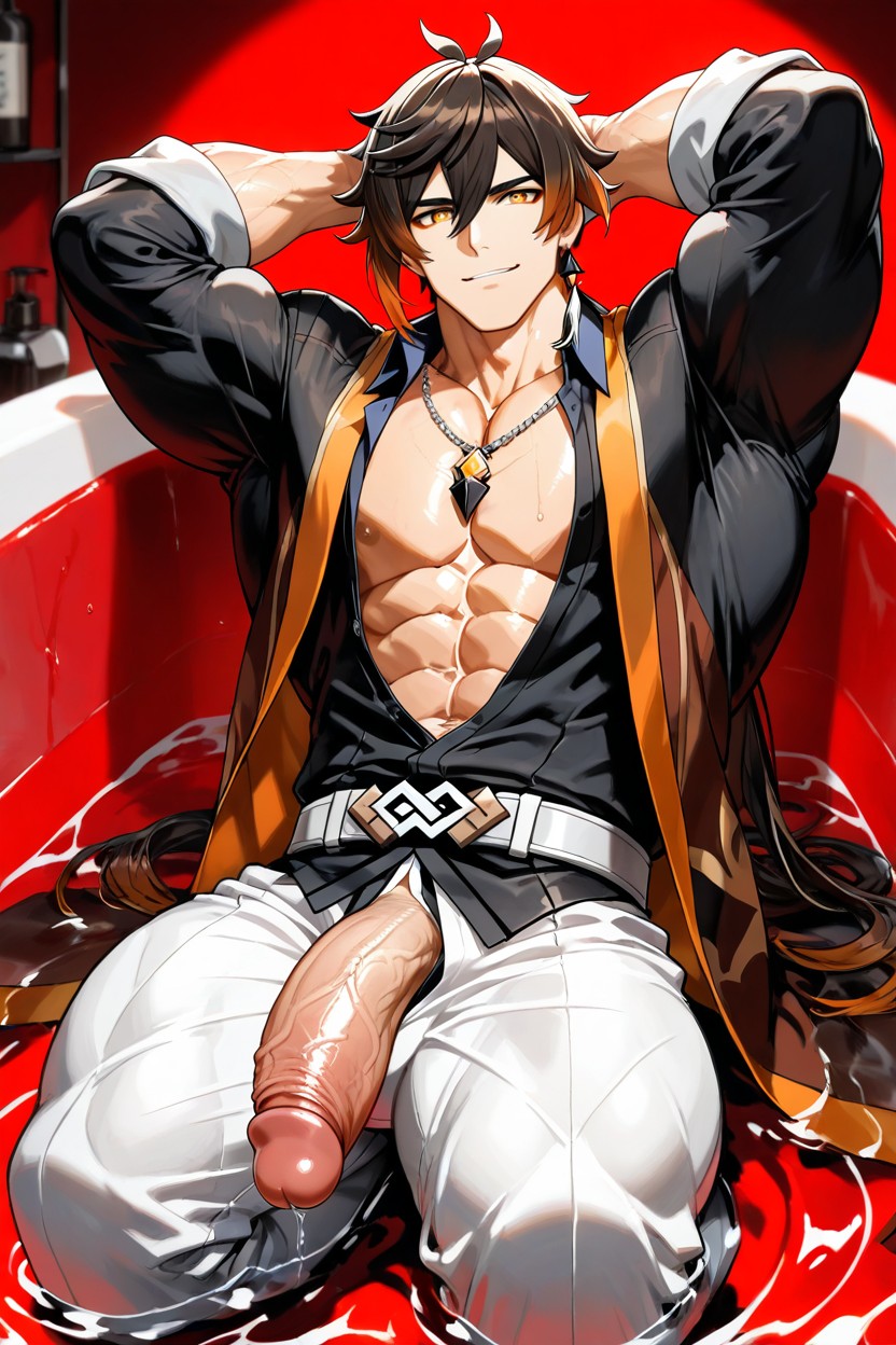 Moody Lighting, Letting The Dick Out Over It, The Shirt Is Open At The Chest AI同性戀黃片