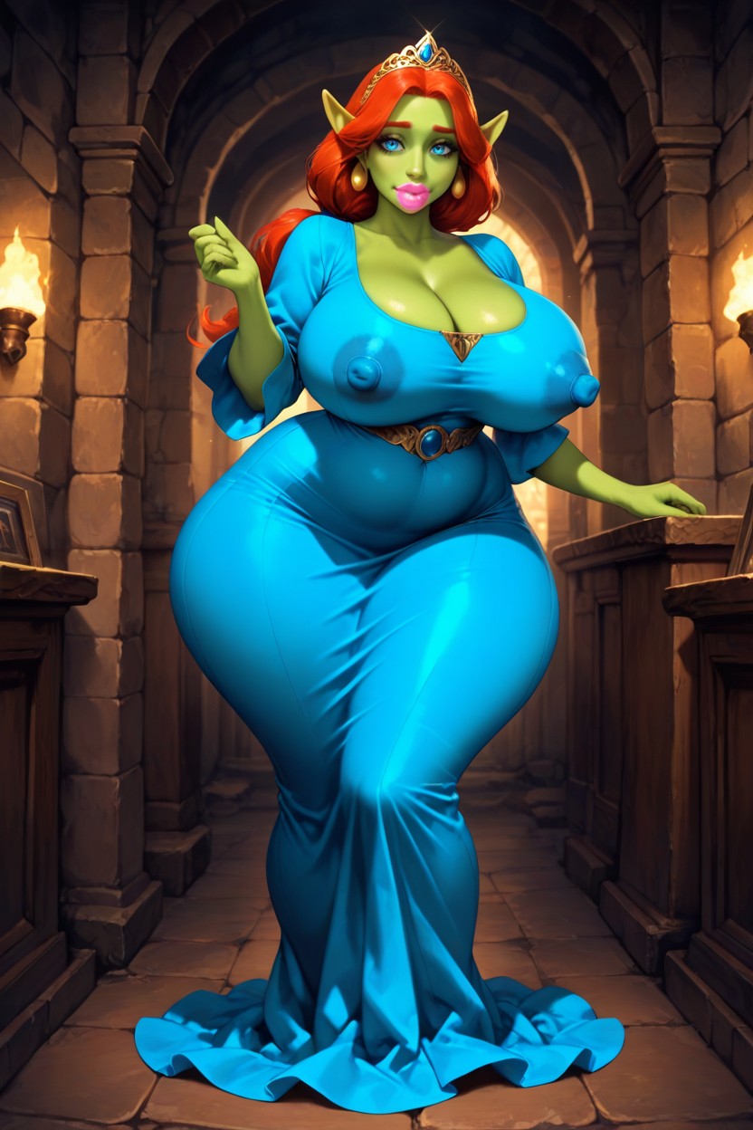 No Earrings, Front View, Styled In A Long Low Ponytail AI Porn