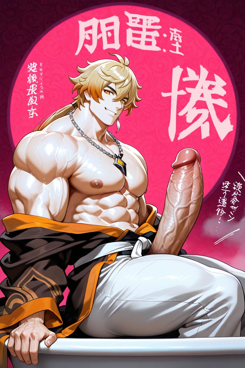 Leaning Back With Both Arms Resting Behind His Head In A Relaxed Pose, 超大肌肉, 阴茎比身体大 AI同性戀黃片