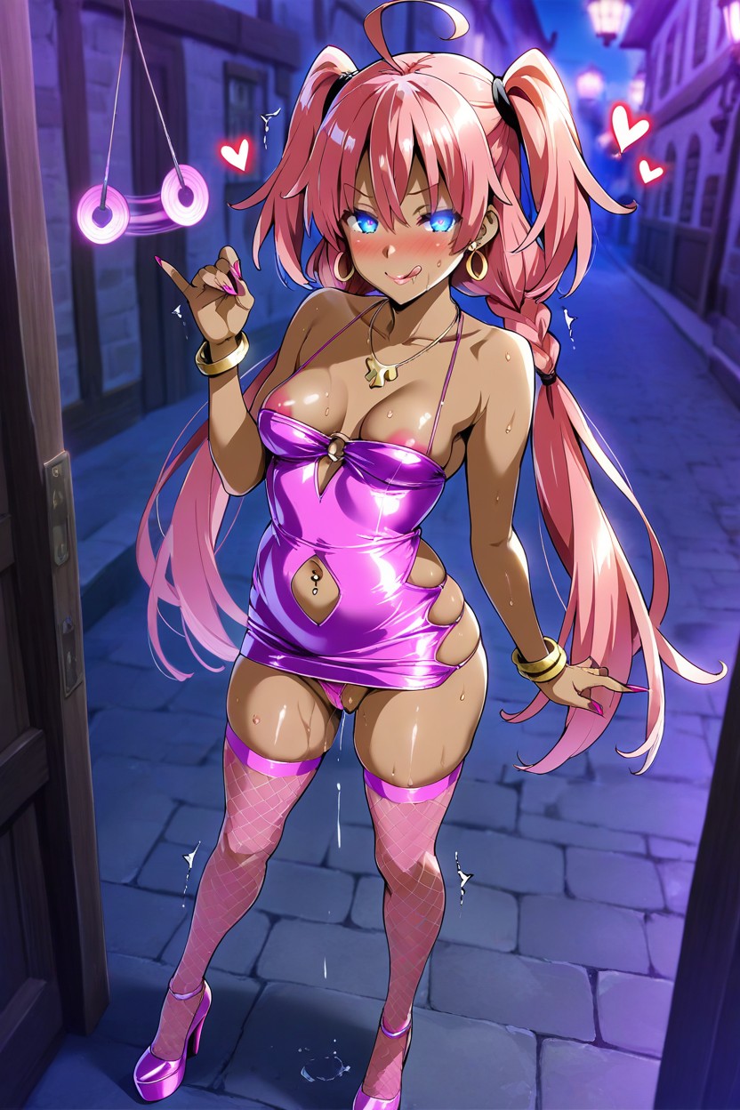 Light Pink Bodycon Dress, Gold Necklace, Horny Hentai IA