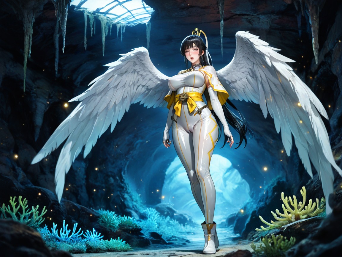Fingerless Elbow Gloves With Ornate Metallic Ornaments, Cinematic, Blue Grass Hentai AI Porn