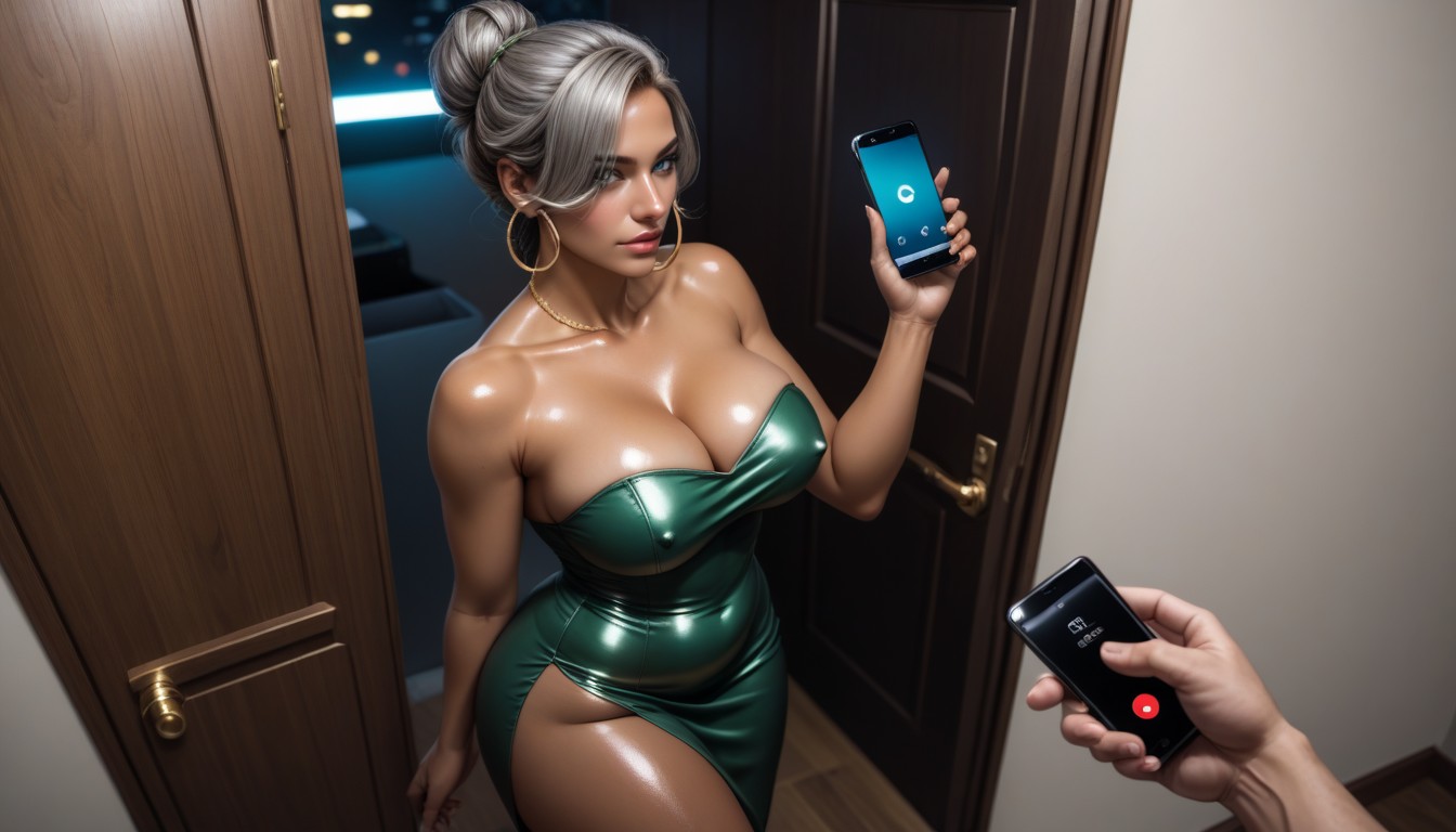 Neon Lights, Close Up, Medium Breast AI Porn