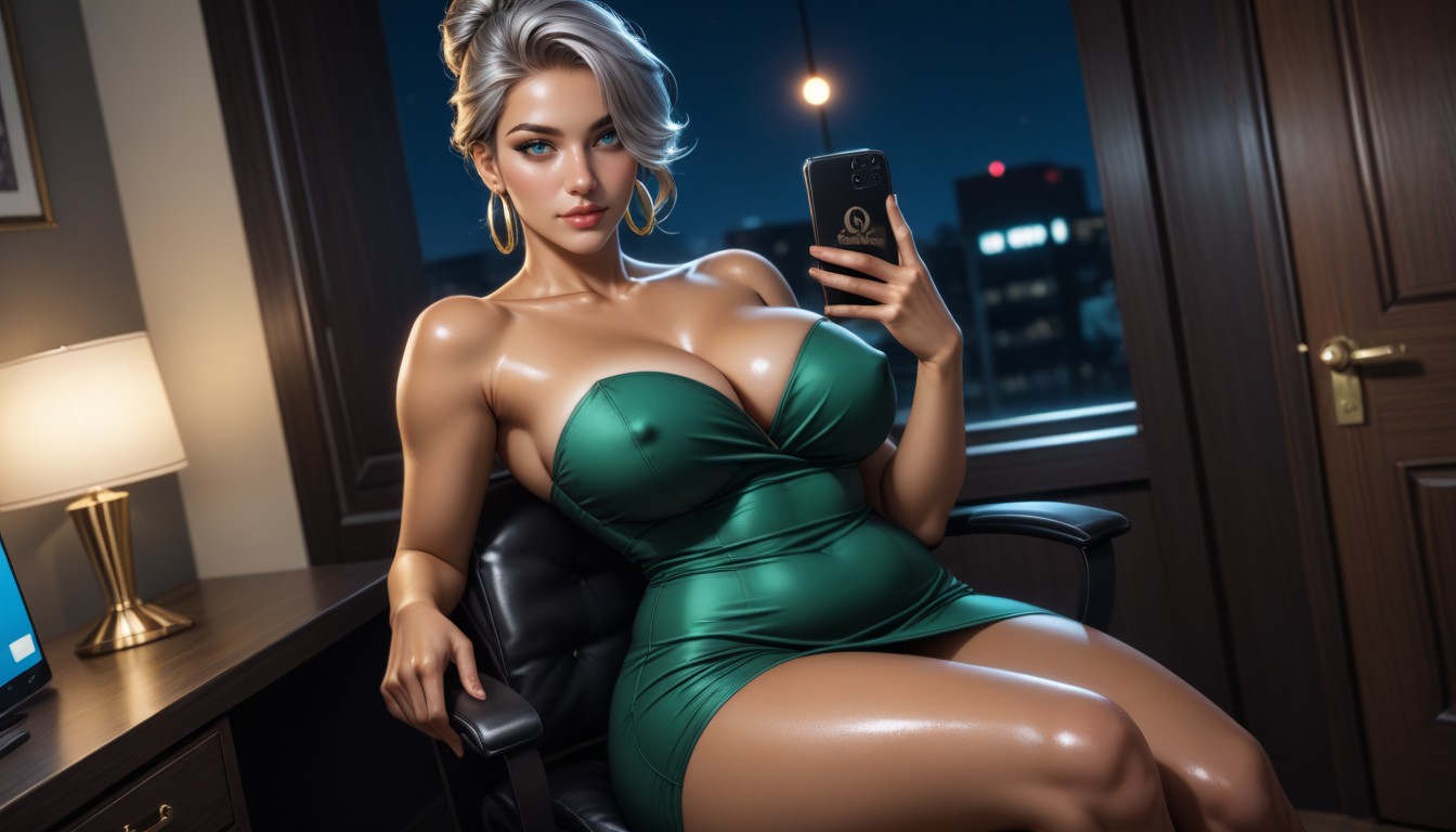 Oiled Skin, Hair Bun, Plump Ass AI Porn