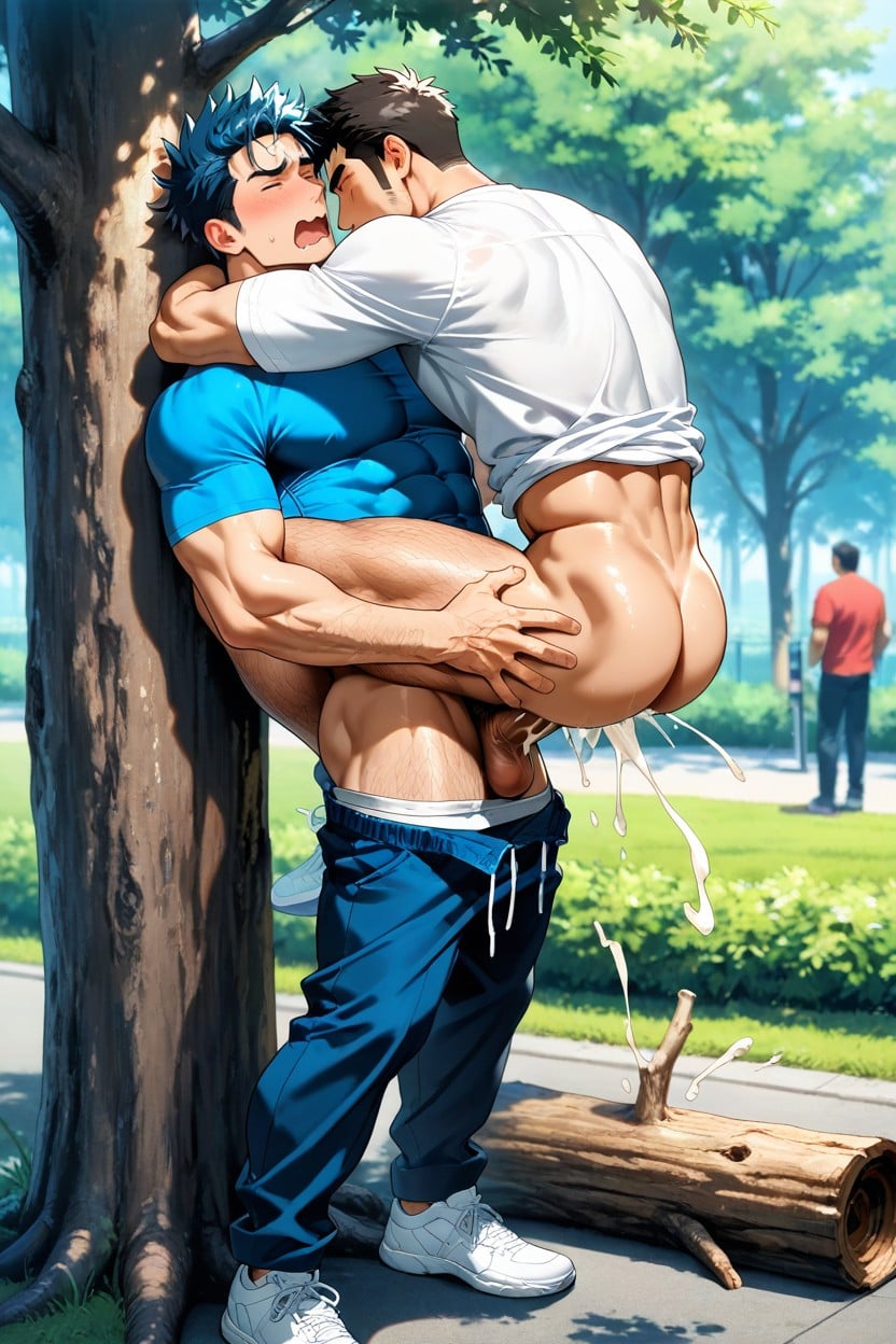 Wearing White T Shirt, Cum Dripping, Balls AI Gay Porn
