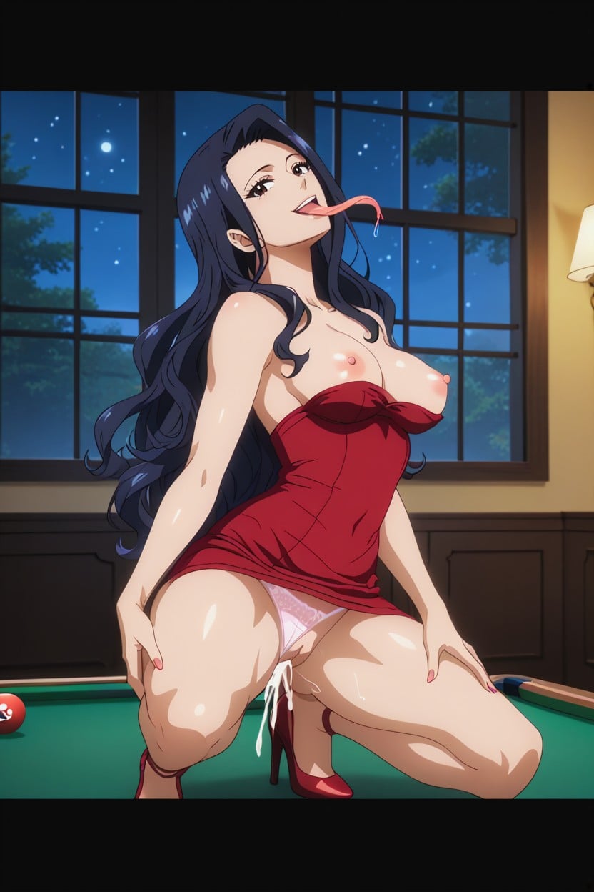 Black Sunglasses, Pechos Medianos, Red Dress Hentai IA