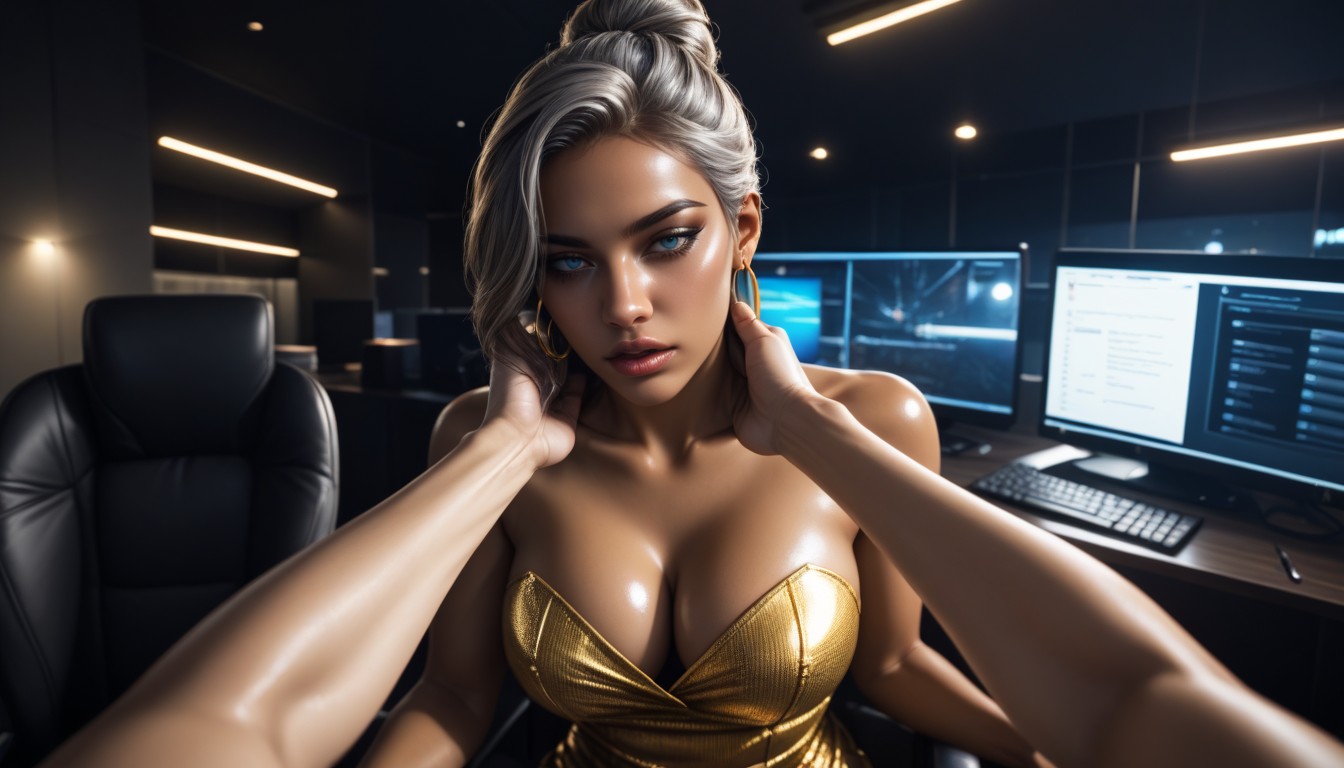 Thighs Exposed, Latina, Hair Over Eye AI Porn