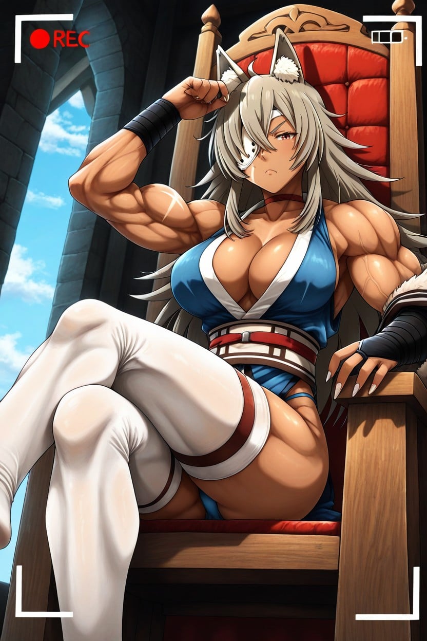 Sitting Cross-legged, Blue Costume, Hair Down Hentai AI Porn