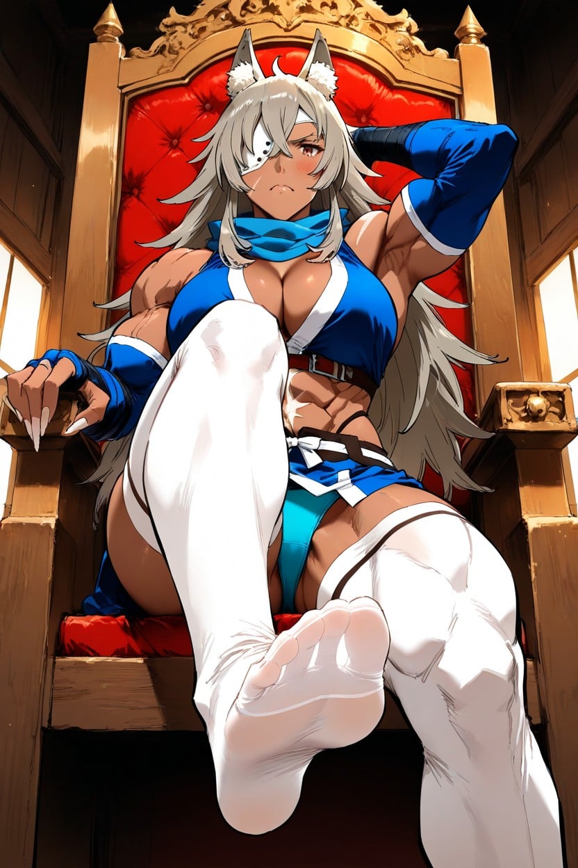 Blue Panties Showing, Vista Frontal, White Stockings Hentai IA