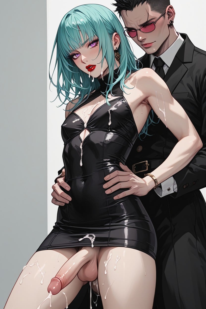 Cum Covered, Male, Purple Eyes And Yellow Pupils Hentai AI Porn