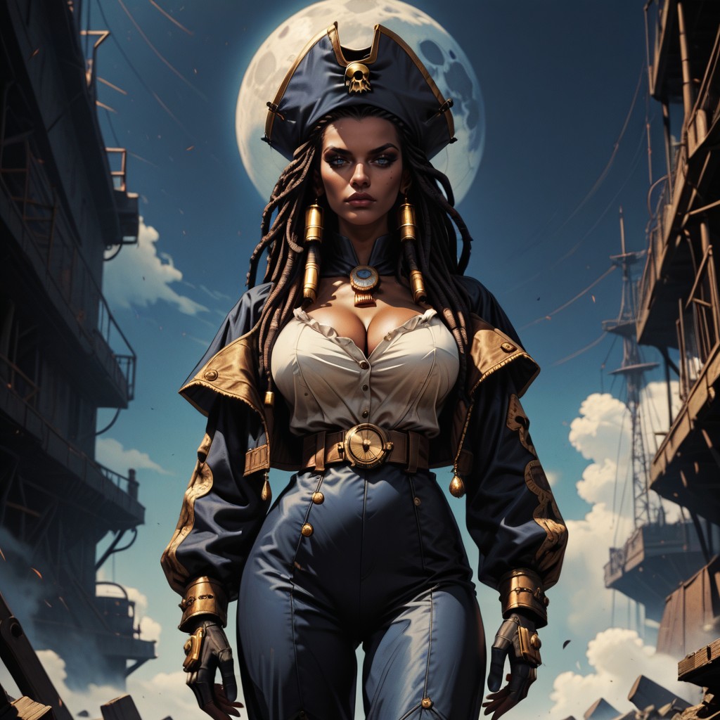 Dutch, A White Ruffled Shirt Underneath, She Has Two Slash Across Her Eyes AI Porn