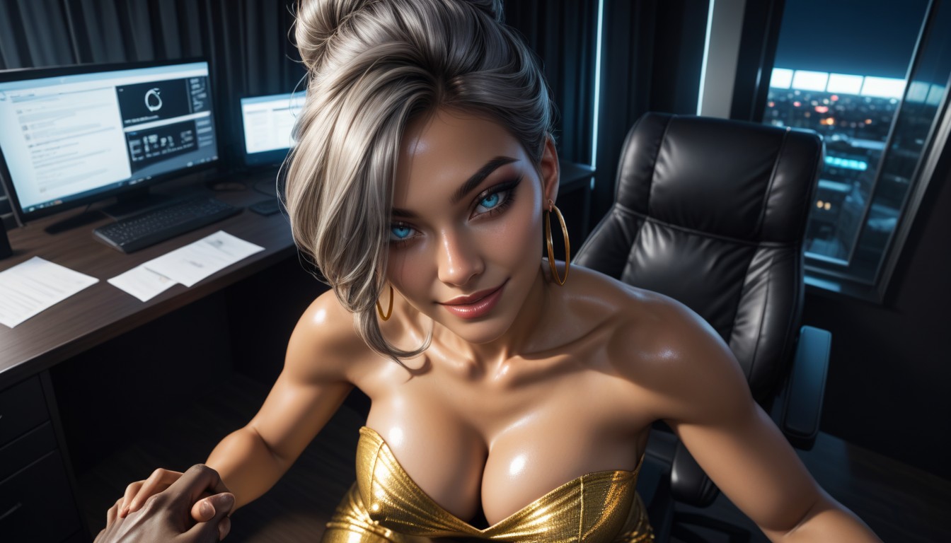 Head Back, Noir, Gold Hoop Earring AI Porn