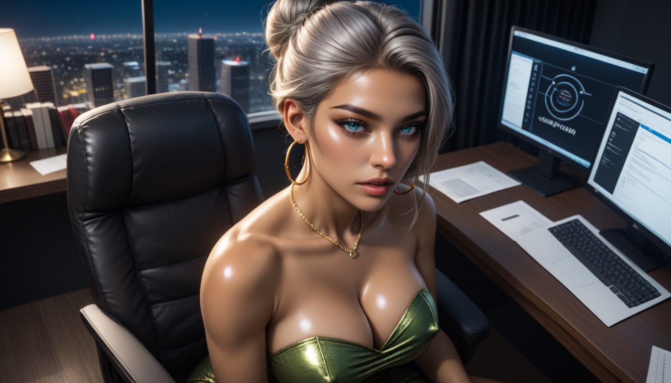 Eyes Half Closed, Neon Lights, Sad Face AI Porn