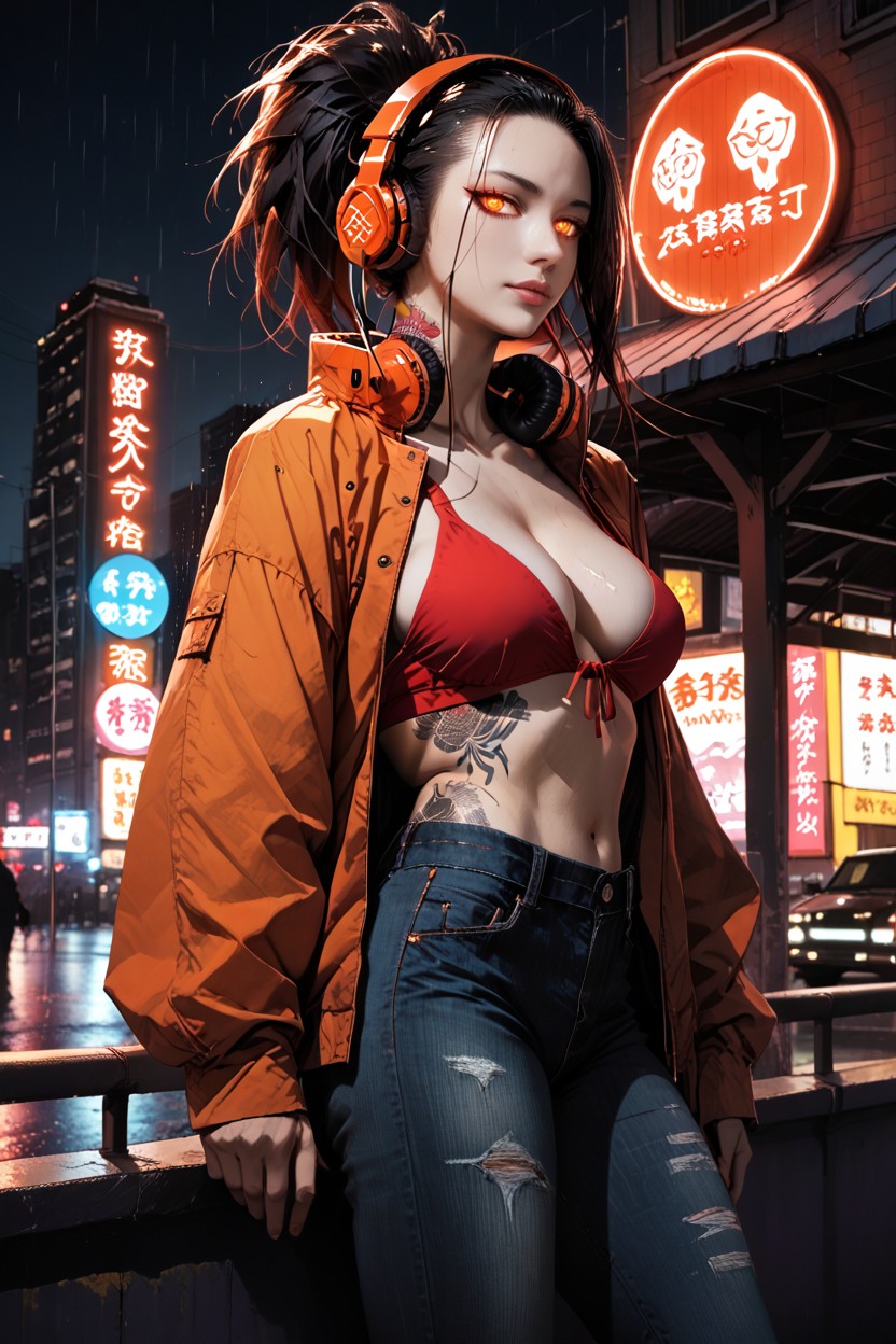 In Cyberpunk Style, Open Jacket, Night Hentai IA