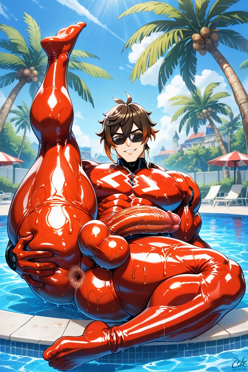 Smooth Cock, Palm Trees, Pool Porno IA Gay