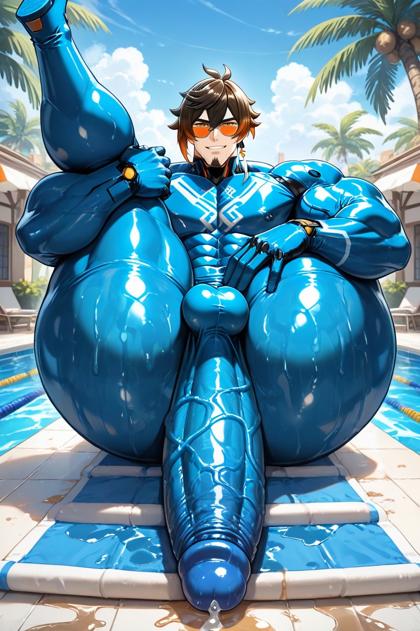 Showing Asshole, Neon Blue Headband, High Resolution AI同性戀黃片